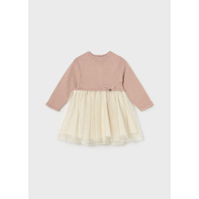 Vestido comb. tricô e tule