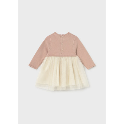 Vestido comb. tricô e tule