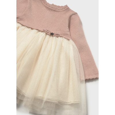 Vestido comb. tricô e tule
