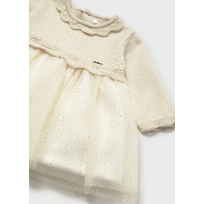 Vestido tricô e tule
